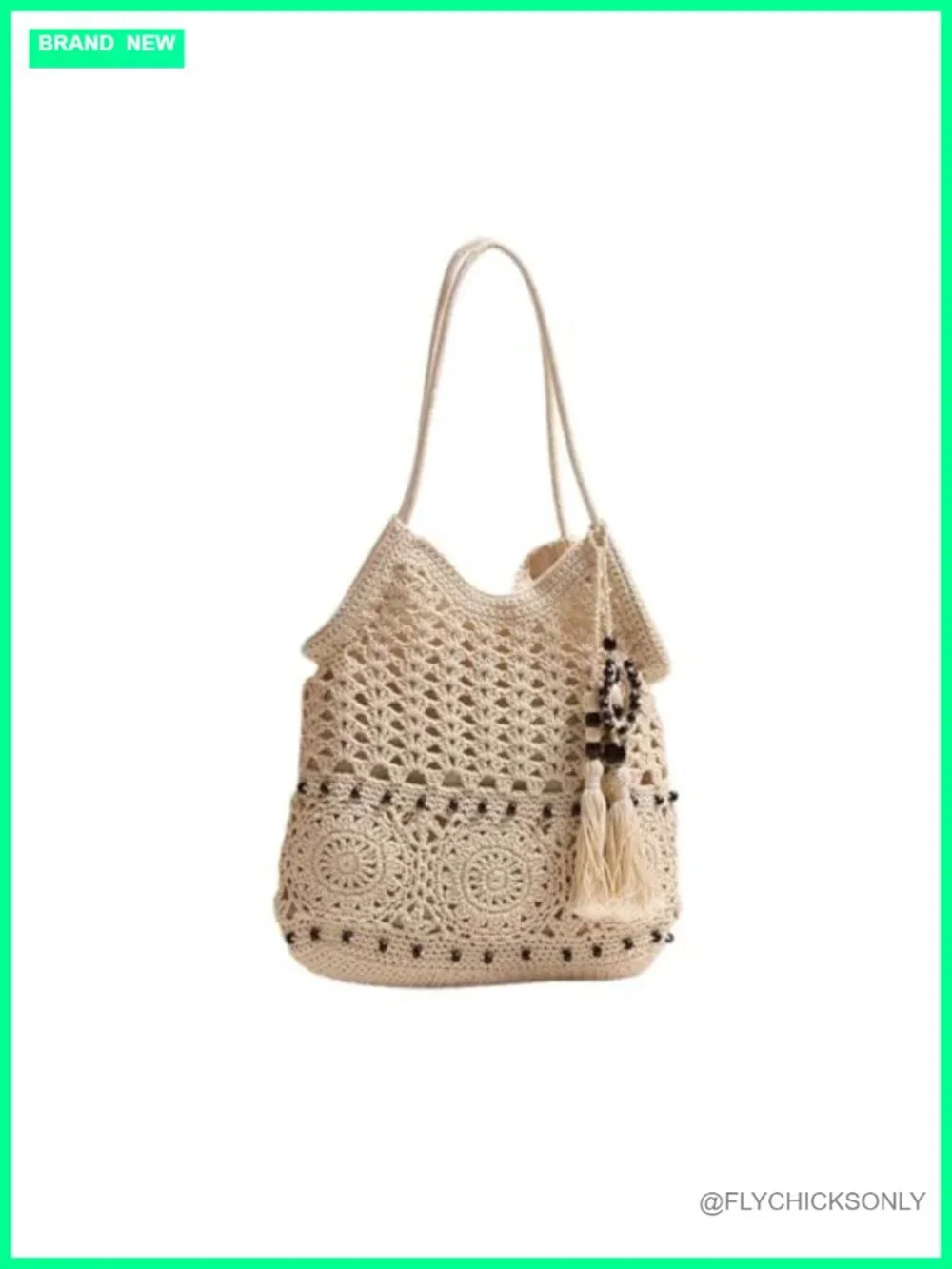 Handcrafted Crochet Hobo Bag Tassels Shoulder Boho Beach Handbag Cotton Yarn
